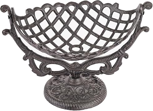 Sungmor Vintage Cast Iron Fruit Basket Bowl Rustic Decorative Countertop Fruit Holder, Heavy-Duty Metal Kitchen Organizer, Antique Farmhouse Table Centerpiece, Black