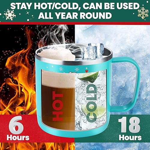 Miniatura 4 de HAUSHOF Taza de Navidad, tazas de café de 14 onzas para Navidad, tazas de café de Navidad de acero inoxidable con tapa y asa, tazas de café de
