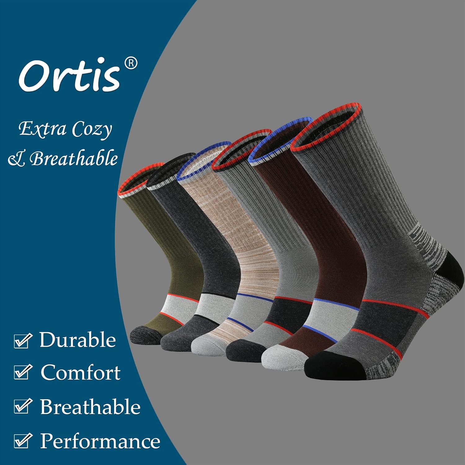 Ortis Men's Merino Wool Moisture Wicking Outdoor Hiking Cushion Crew Socks 4 Pack(BlackGrey) : Clothing, Shoes & Jewelry