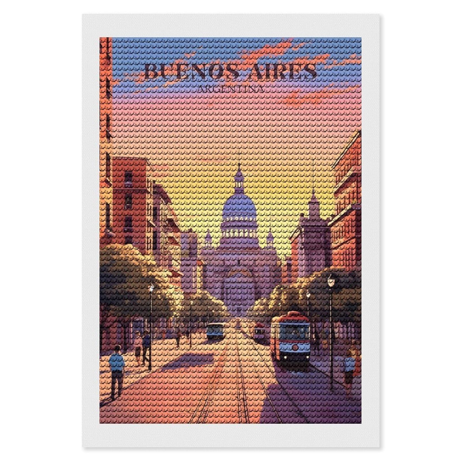 Junmoney Buenos Aires Cityscape Diamond Painting Canvas Set 8"x12", for Women, Mindful Craft Activity, Cosy Home Accent, Festive Craft Gift