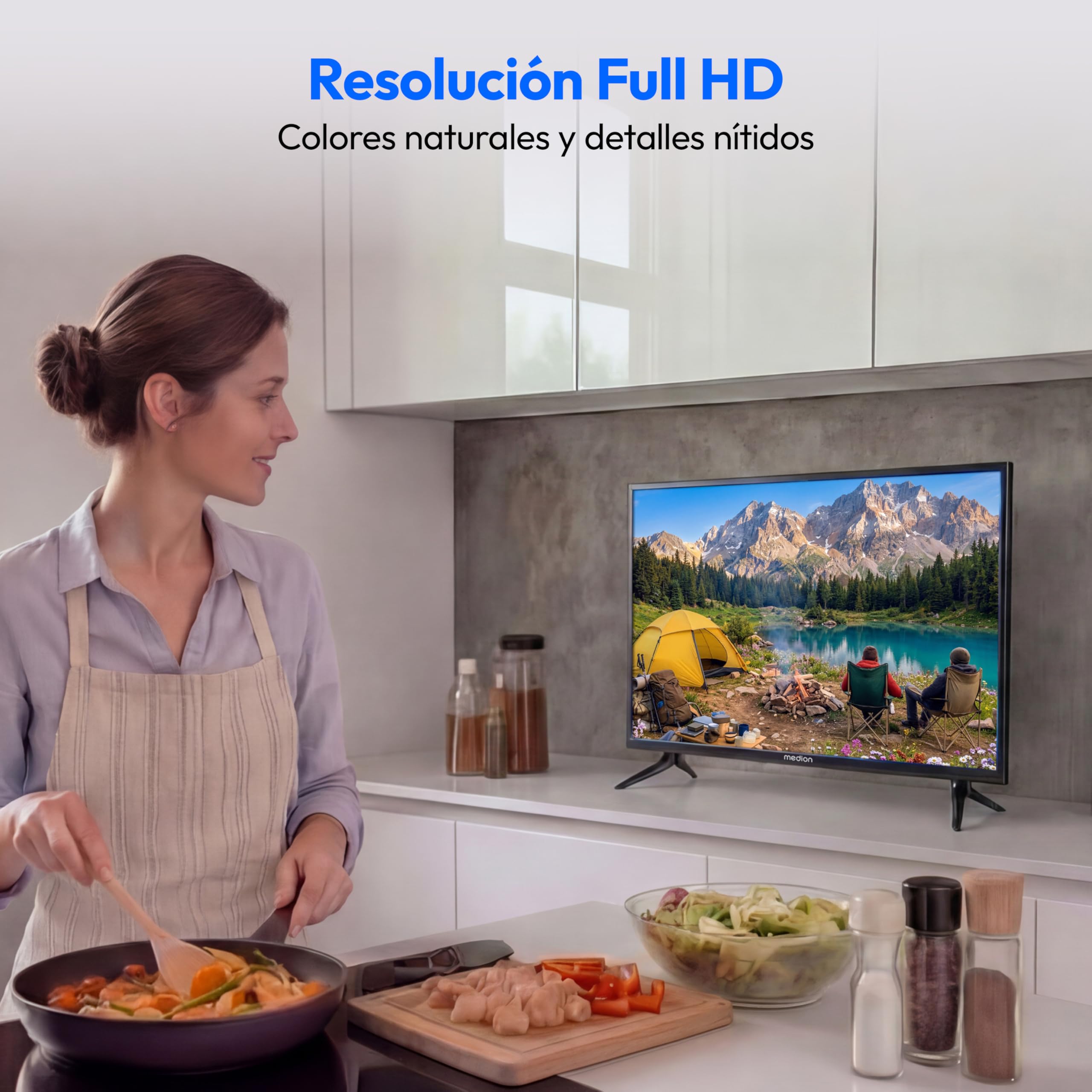 MEDION Televisor Full HD 59,9 cm (24 Pulgadas) (Ideal para Camping, Caravana, camión, jardín, Adaptador Coche 12V, Triple sintonizador, HDMI, USB), MD824000, Negro