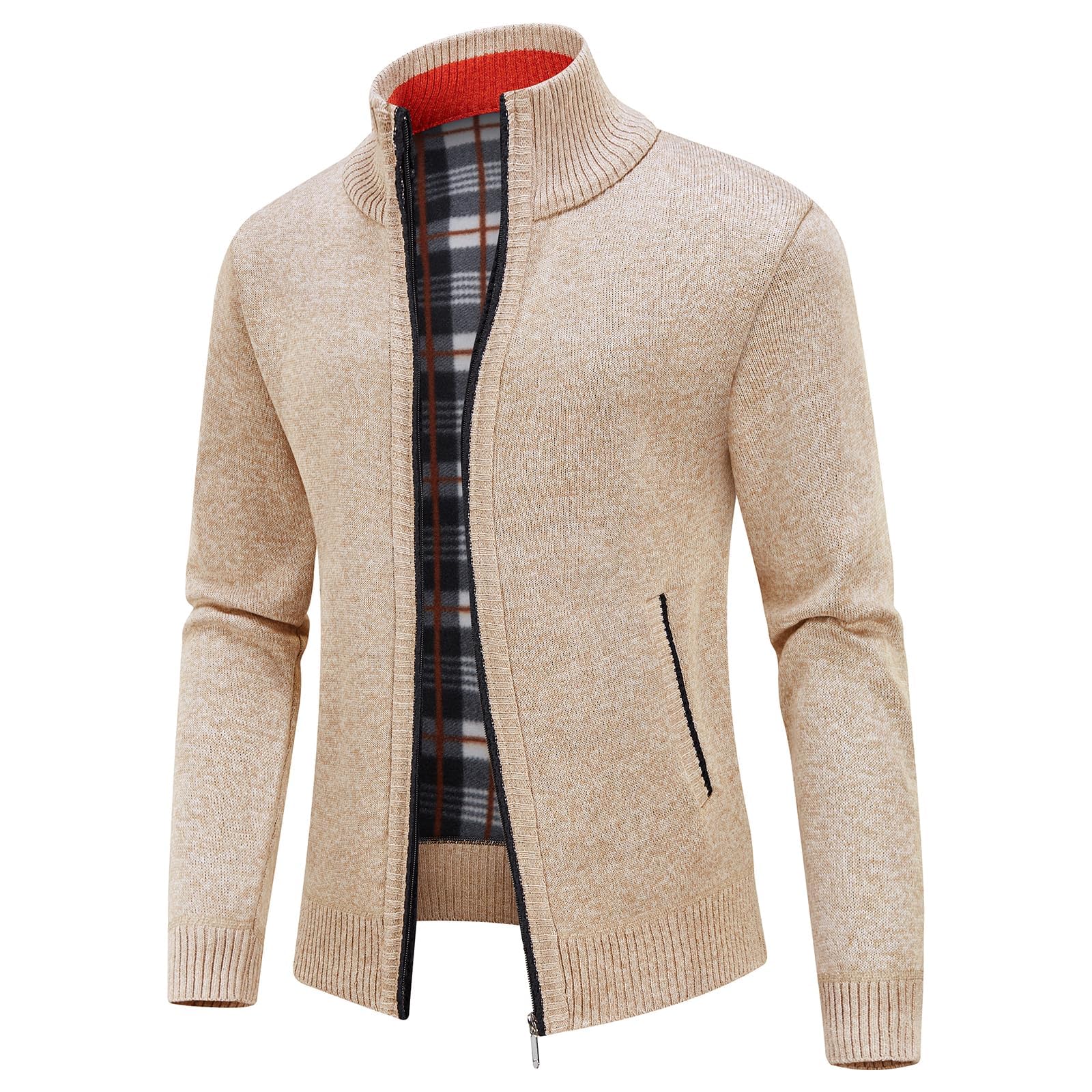Cardigan Chaleco Hombre Suéter Hombre Chaqueta de Malla Suéter Hombre Cremallera Cálida Cárdigan Grueso con Cuello Alto Punto Casual Polar Hombres Sudadera Moda Chaqueta