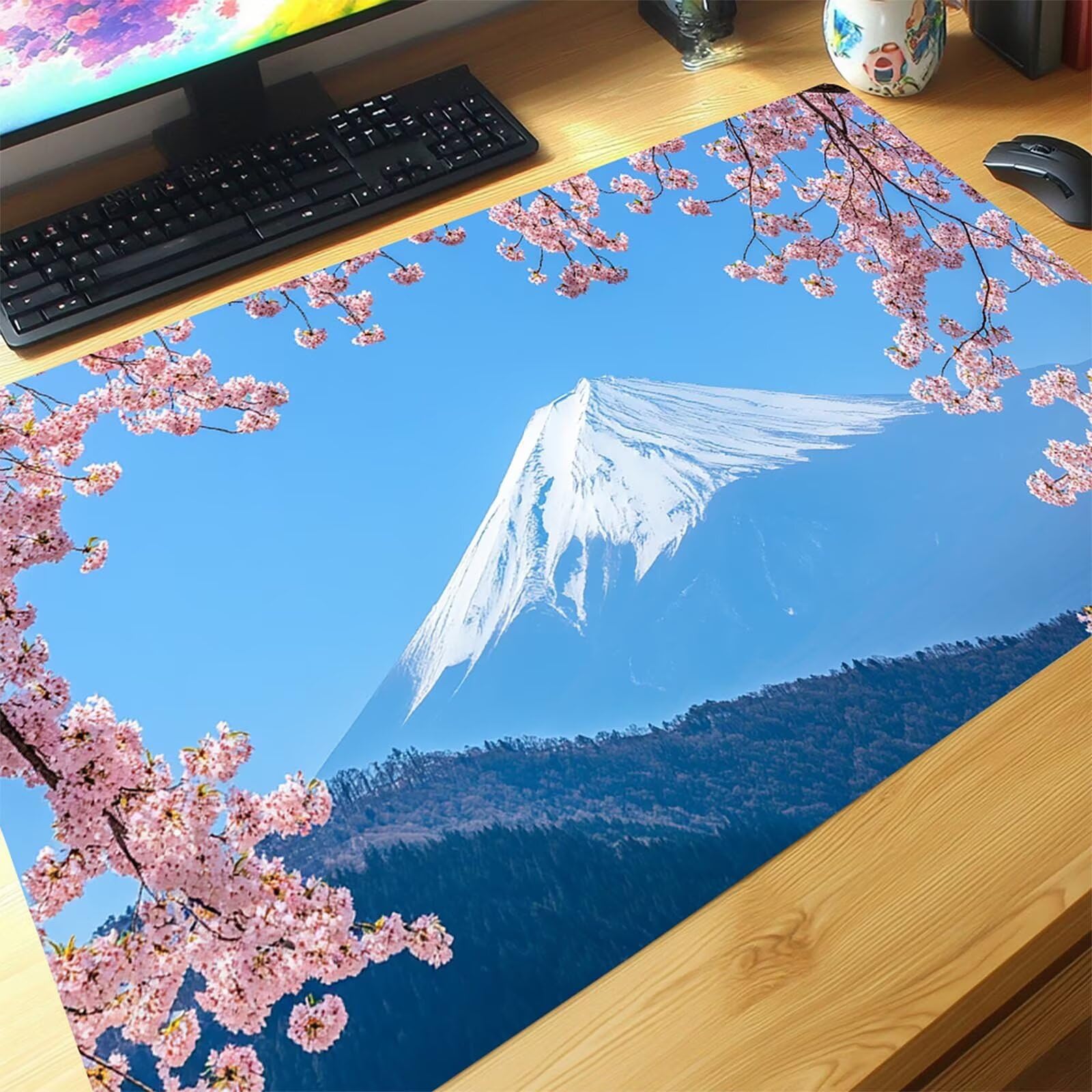 Podkładka pod mysz xxl 1200 x 600 x 3 mm uchwyt Fuji Desk Mat Kwiaty wiśni mata na biurko do gier szyte krawędzie trwała i wodoodporna konstrukcja z antypoślizgową gumową podstawą na prezent
