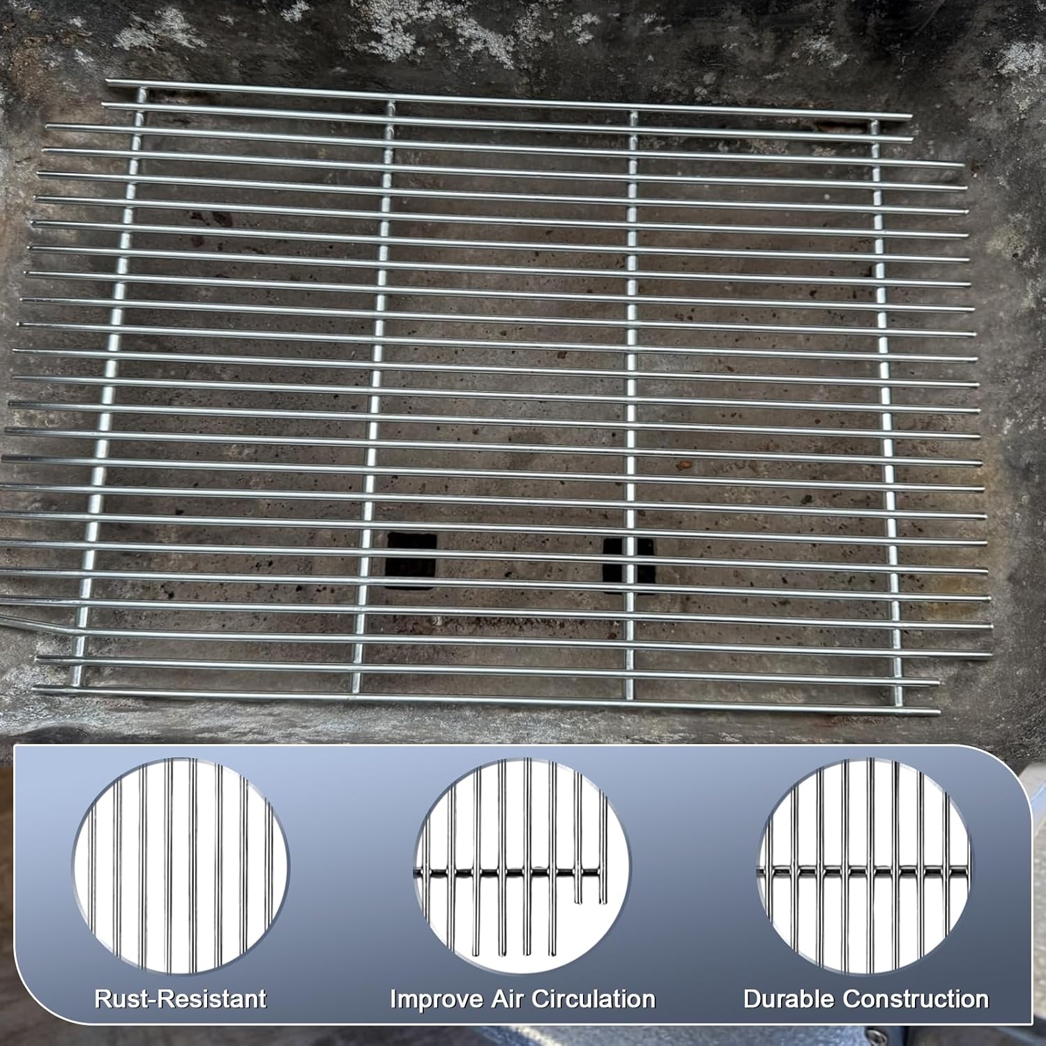 KEESHA PK99010 Charcoal Grate Stainless Steel BBQ Grate Replacement for PK Grills 1997-2000, 20" x 12.5" PK Grilling Accessories, Rust Resistant Smoker Grill Parts