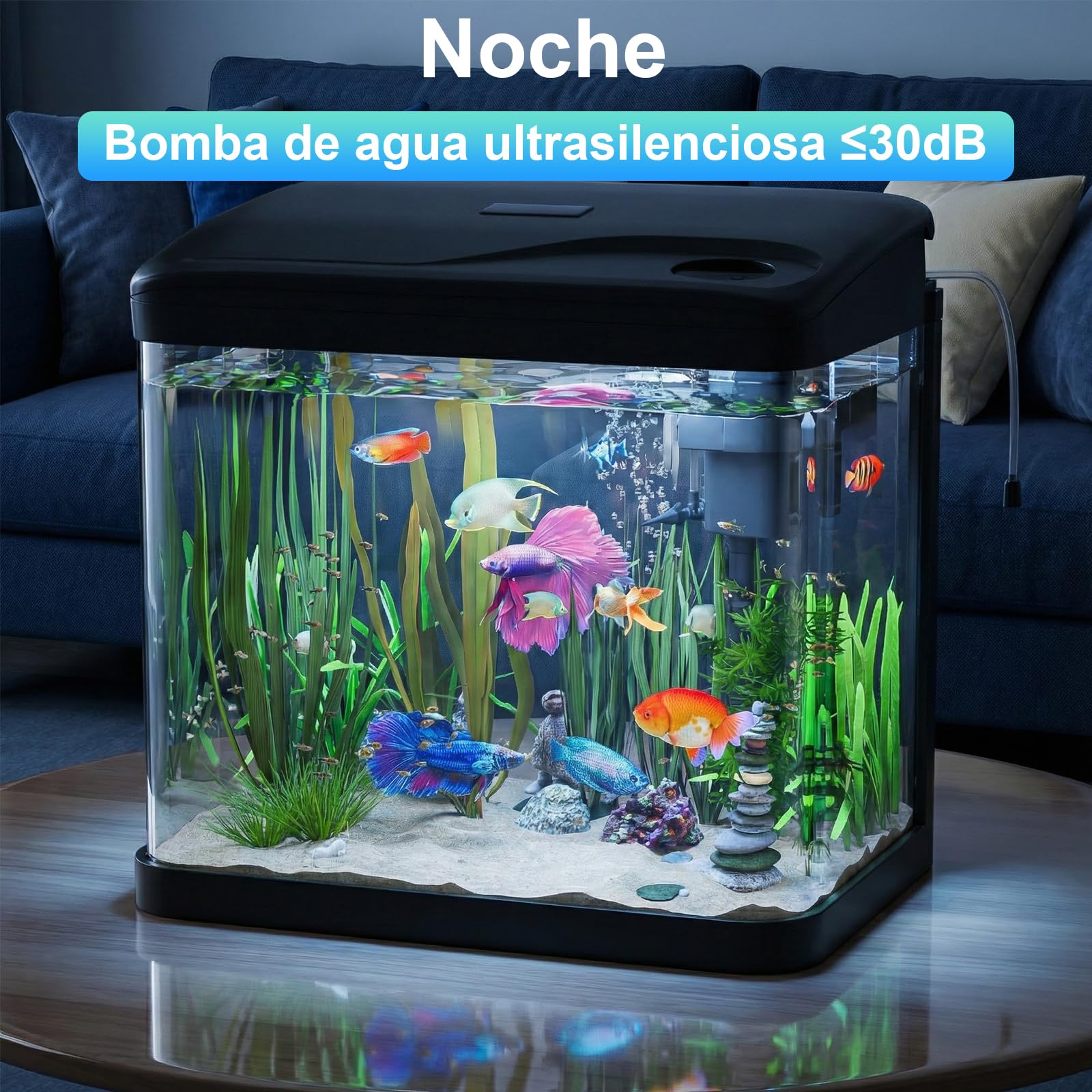 15L Acuario de Cristal Acuarios y Peceras Completas,con Sistema de Filtrado Integrado e Iluminación LED,Acuarios de Iniciación, Negro
