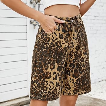 Baggy Jorts for Women High Waisted Leopard Print Jeans Shorts