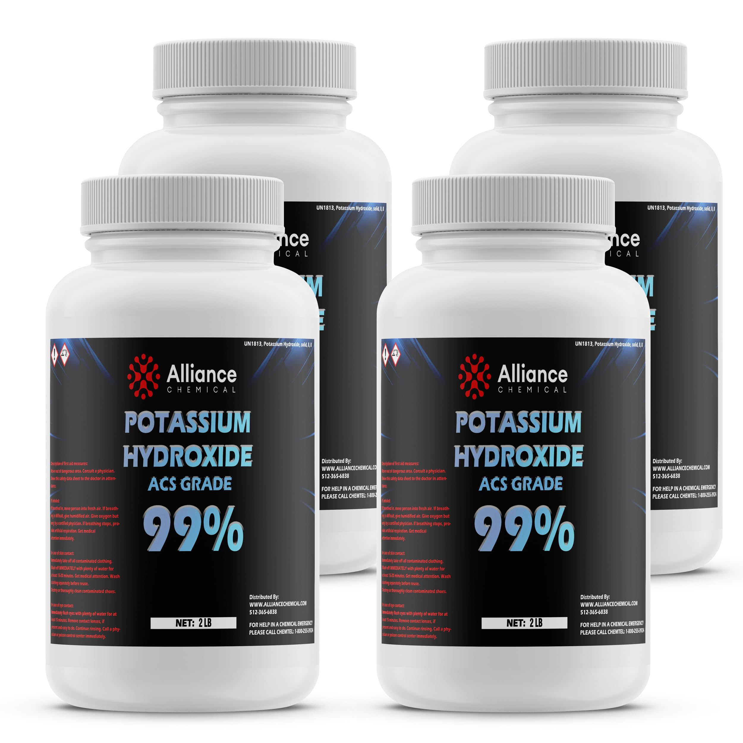 Potassium Hydroxide Flakes ACS Grade - 8 lbs (4 Pack) - Bulk Pack for Industrial Research, Quality Control