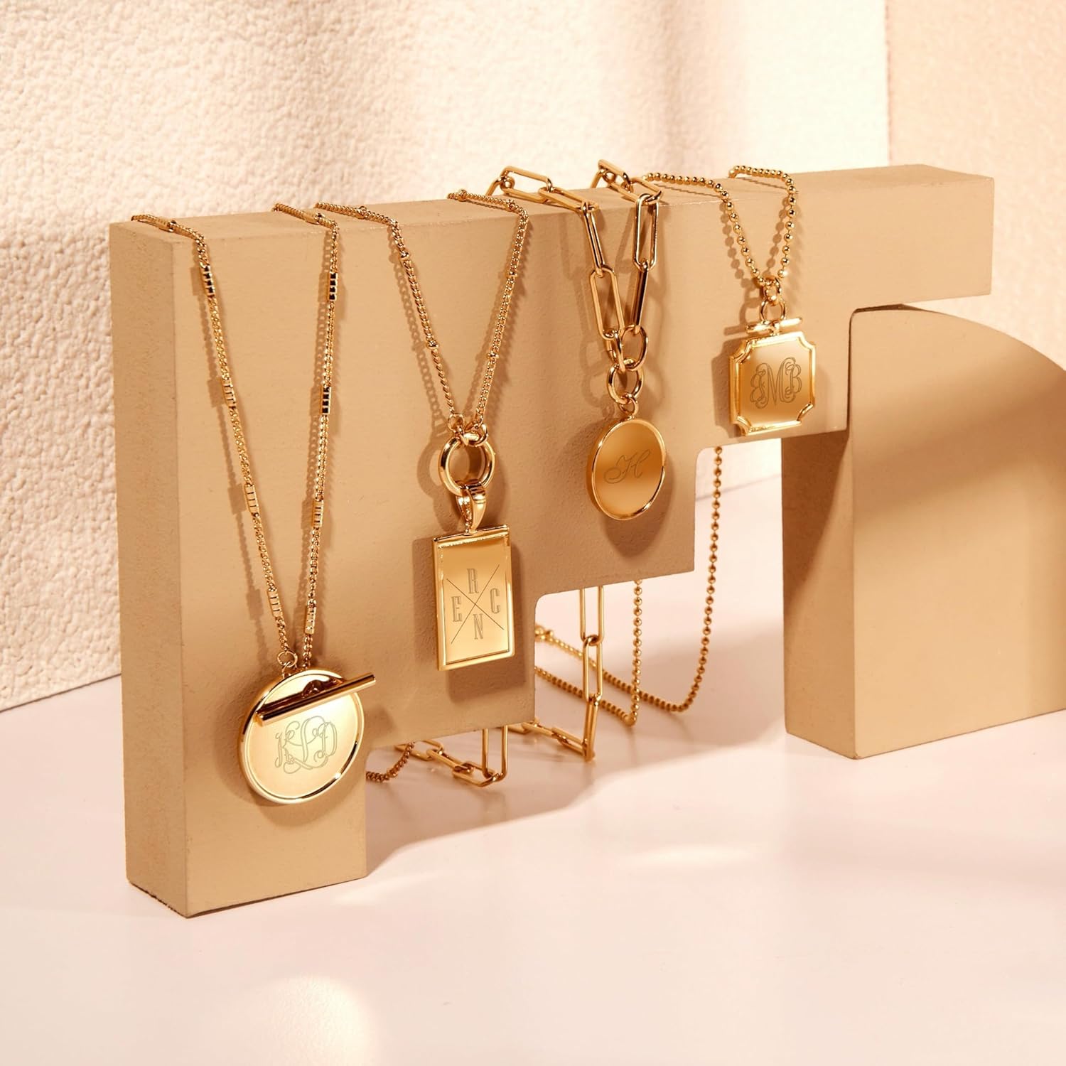 Rose Pendant Necklace - Hypoallergenic 14K Gold-Plated Brass- Customizable- Engrave Four Initials - 30 inch Chain - Engraved Initial Necklace - Women's Necklaces - Everyday Luxury Jewelry - Gifts for