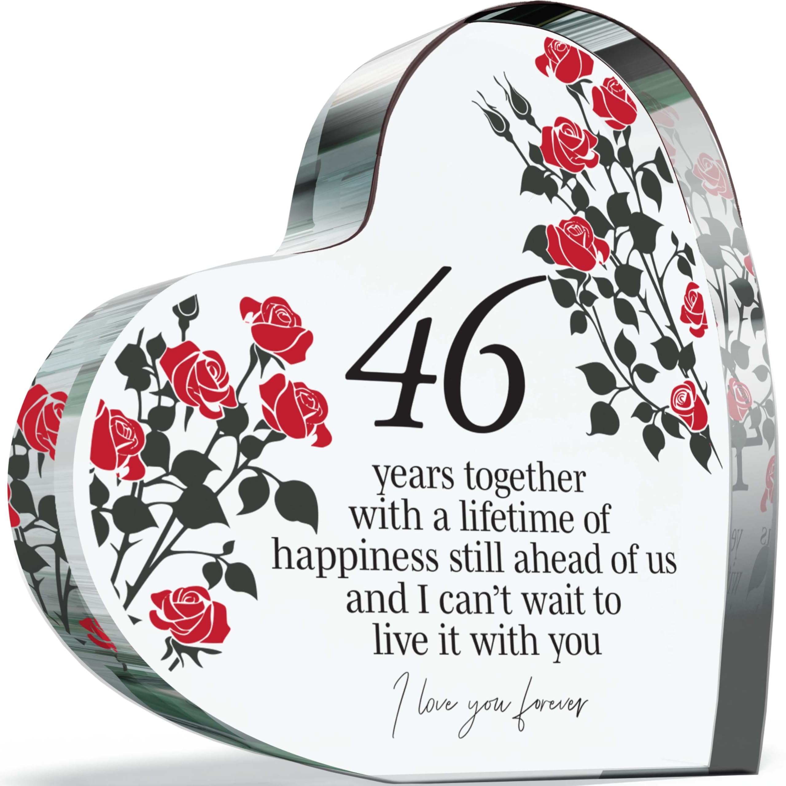 Giftzie Women's 46 Th Anniversary Plaque Gifts For Wife Husband - Years Together - I Love You Forever Romantic Acrylic Heart Gift For Men, 100Mm X 100Mm Present For Couples Forty-Sixth Anniversaries