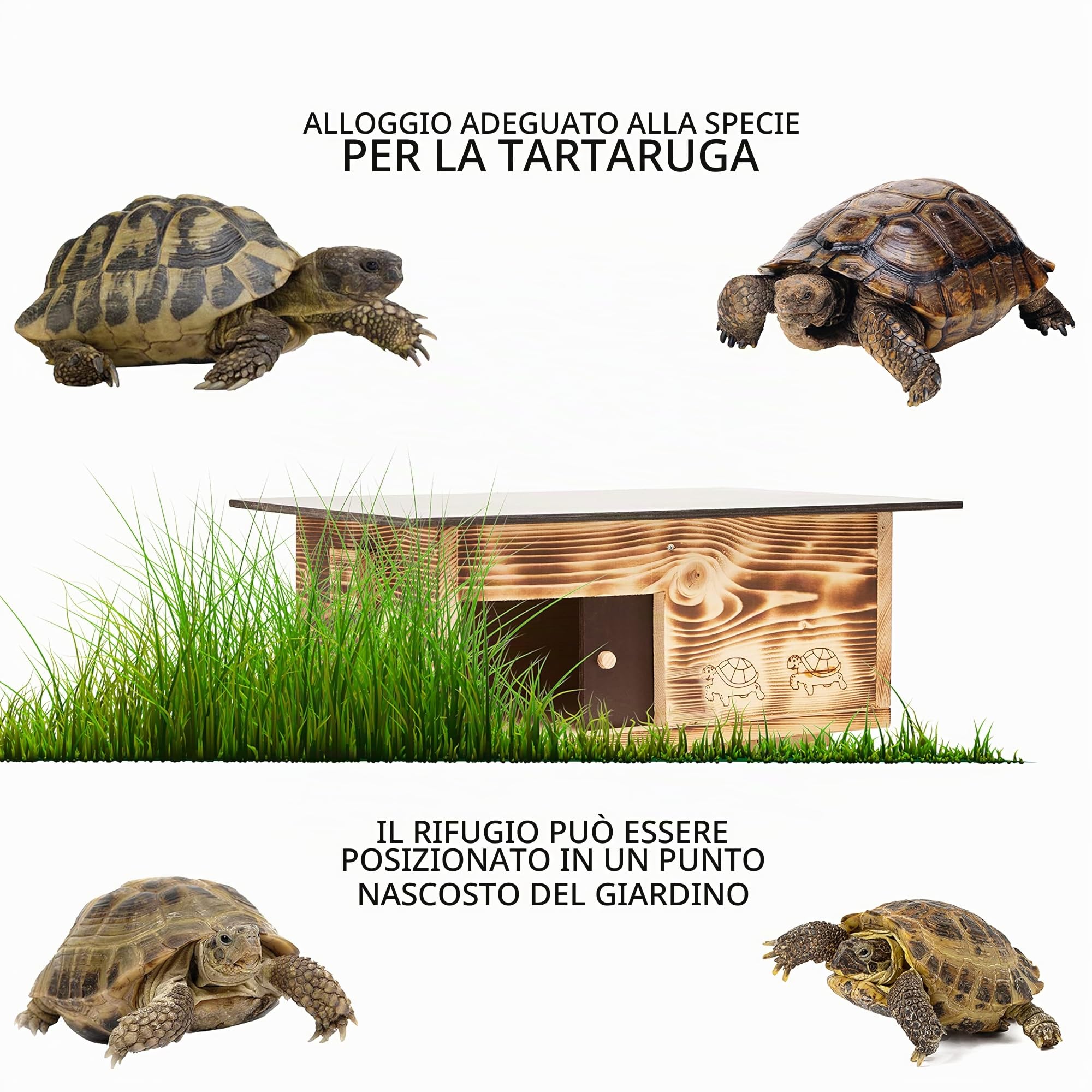 Casetta per tartarughe di alta qualità, in legno massiccio da 20 mm (SH4), resistente alle intemperie, con fondo e porta scorrevole, ventilazione regolabile, per tartarughe, ruota libera