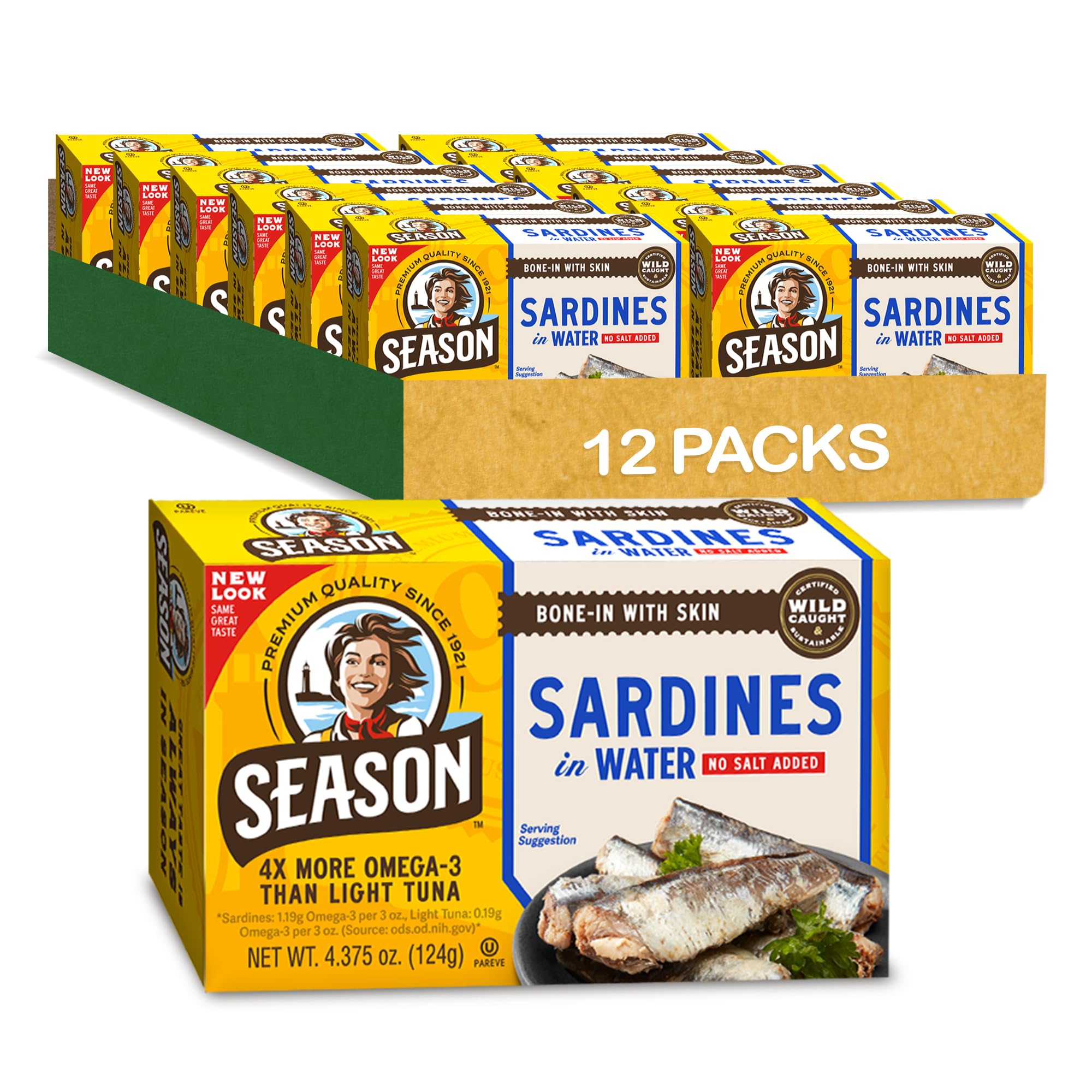 Season No Salt Added Sardines in Water, 4.375 Ounce (Pack of 12) by Season