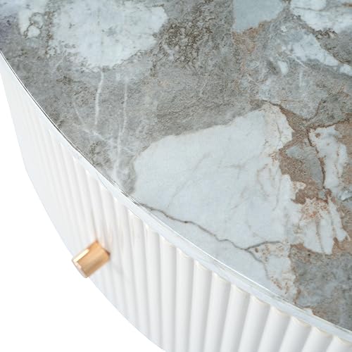 Miniatura 74 de Mesa de centro moderna con 2 cajones de almacenamiento y estantes de exhibición, mesa de cóctel rectangular con luces LED de 16 colores, ideal para