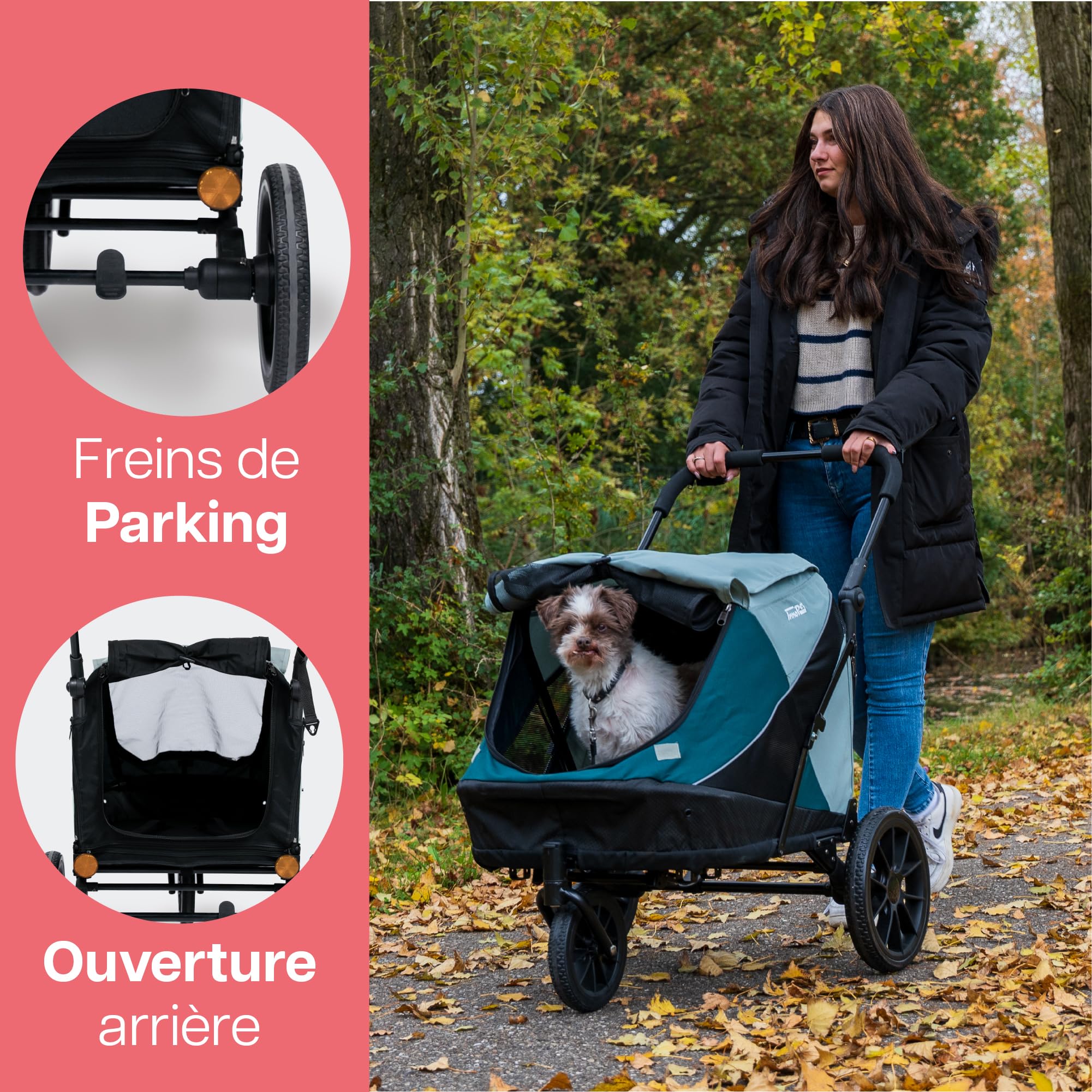 InnoPet Noah Poussette pour Chiens - Pour Chiens Petits et Moyens jusqu à 25 kg - Tout Terrain - Guidon Réglable - Housse de Pluie Incluse - Bleue
