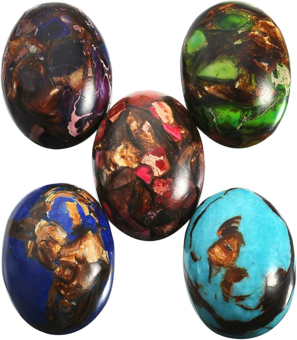 rockcloud 5PCS Oval Cabochons Sea Sediment Jasper for Jewelry Making