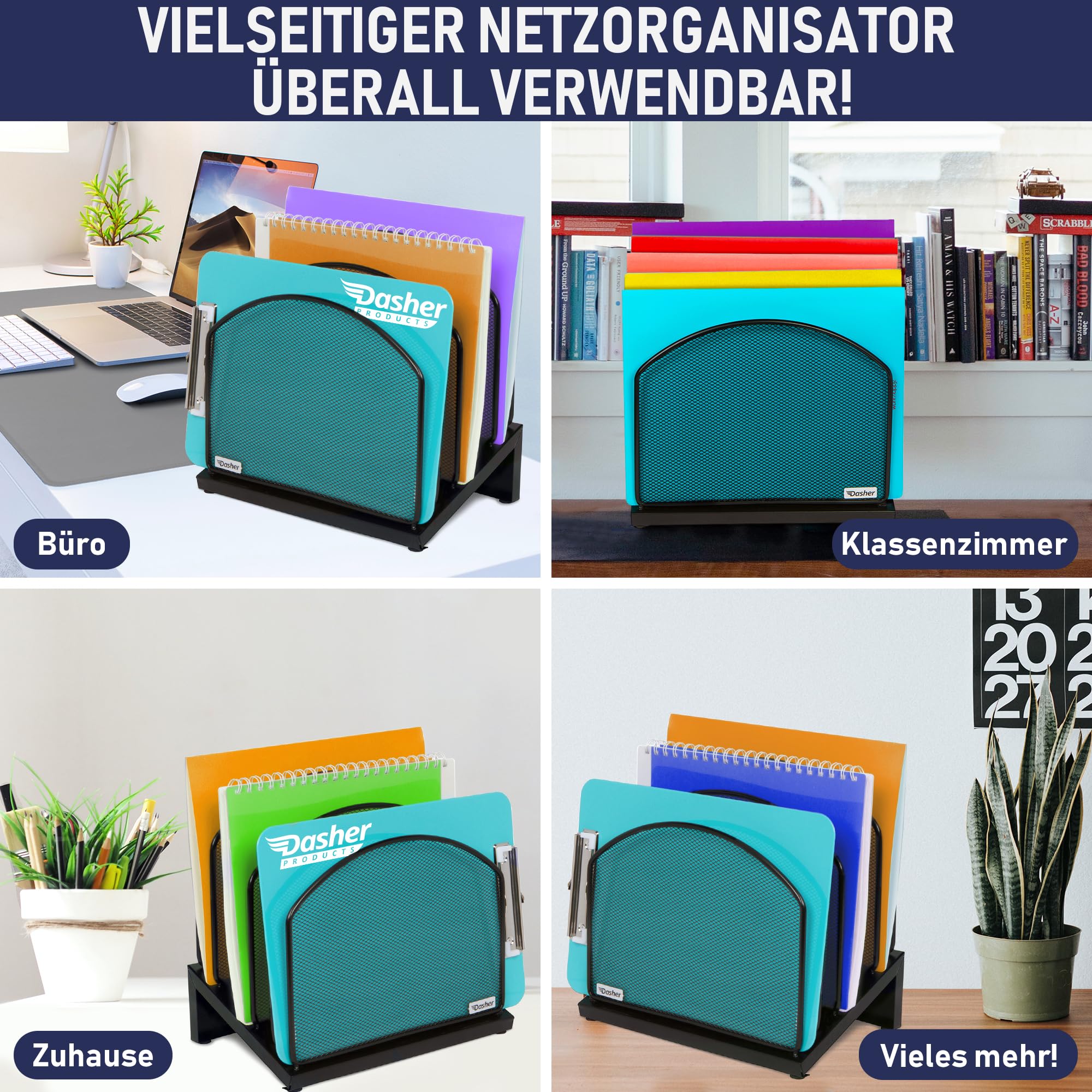 Dasher Products Inclined File Sorter Desk Organizer - Dateirack mit 5 aufrechten Abschnitten für Dateien, Ordner, Ordner für Zuhause, Büro, Schule und Geschäft