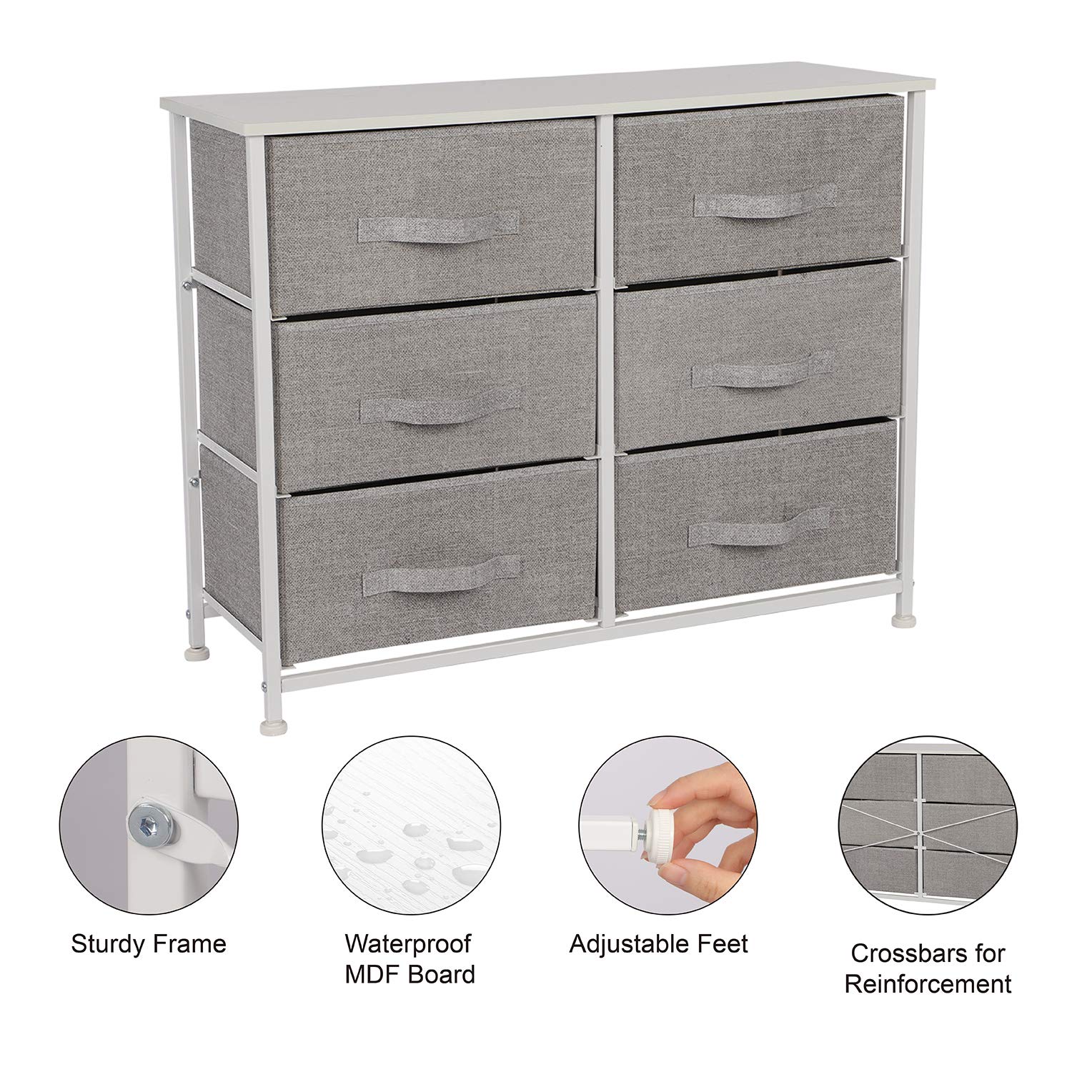 Joolihome Cassettiera 4 Cassetti In Tessuto Con Struttura Metallica – Grigio, Per Soggiorno, Camera Da Letto, Dormitorio