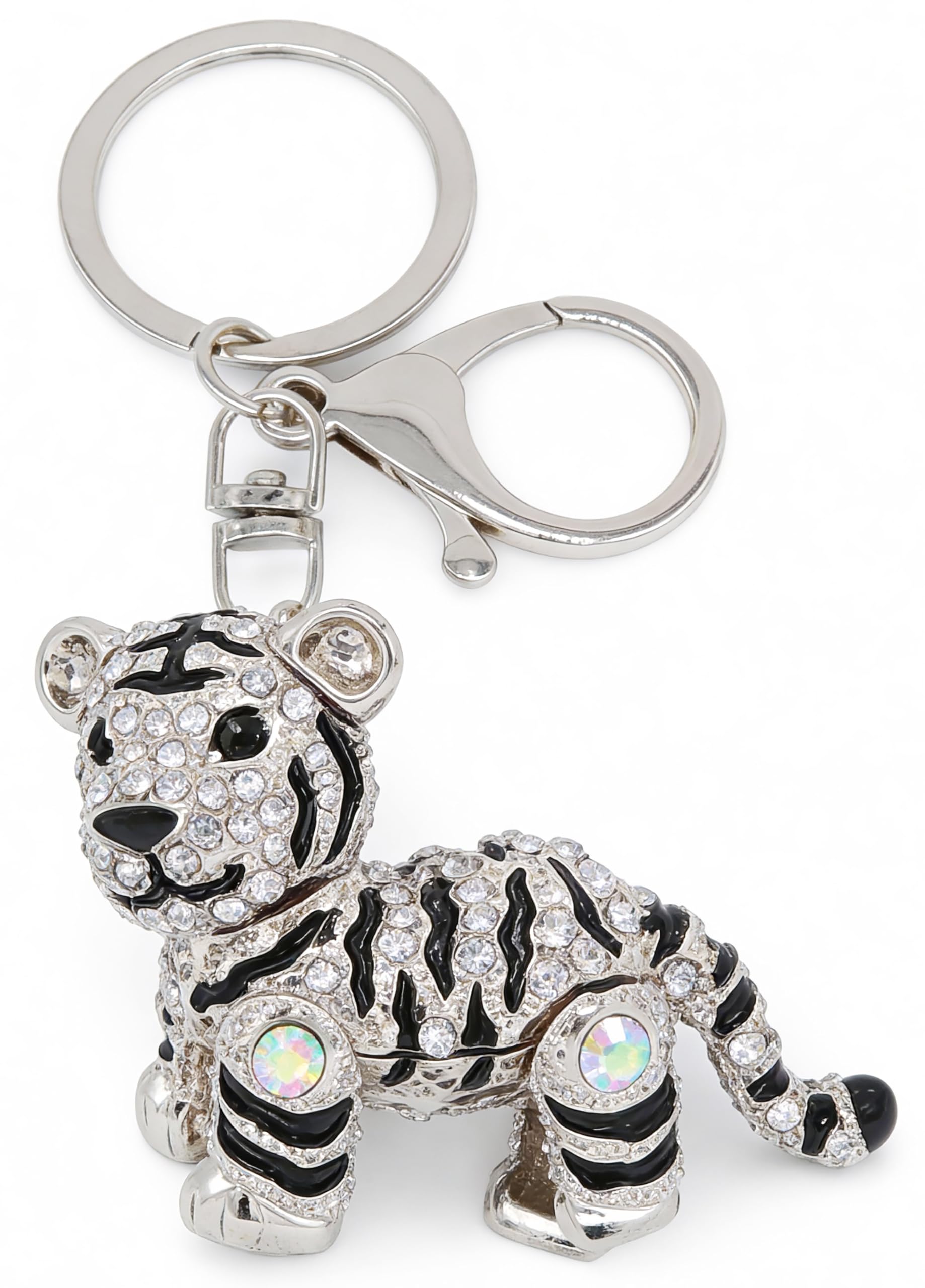 Moydolo Cute Tiger KeyChain Bag Charms Crystal Rhinestone Tiger Key Chain Ring Pendant For Women Handbag Purse Bags