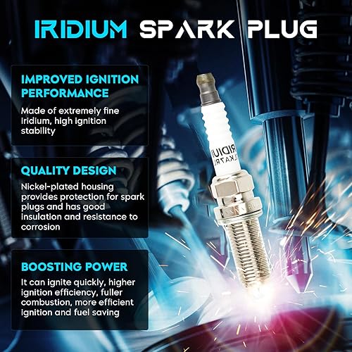 Miniatura 6 de Juego de 8 bobinas de encendido, paquete de 8 bujías Iridum compatibles con Infiniti QX56 5.6L 2011-2013, Infiniti QX80 5.6L 2014-2017 Reemplazar