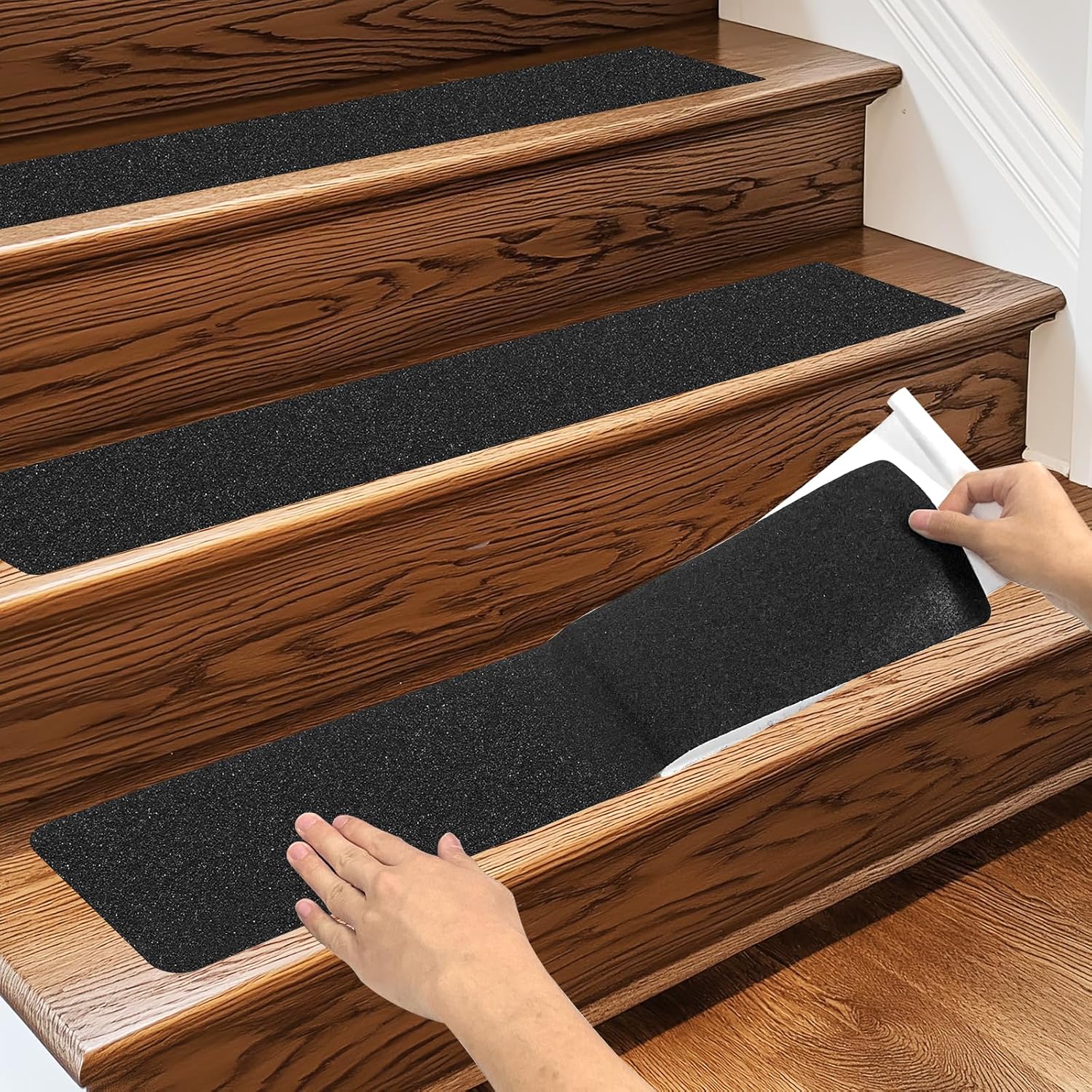 Wild Tribe Pack of 8 Non-Slip Safety Step Tapes Wood Stair Treads Floor Track Sticker 80 Grit for Skateboard & Outdoor & Staircase, Black (6"x24", Black)