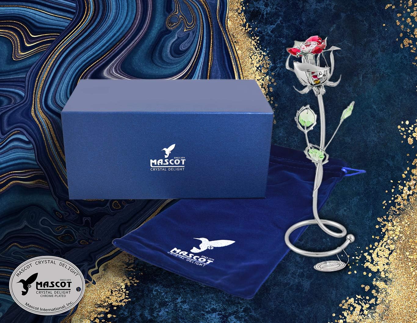 Crystal Rose Decor Mascot Chrome Plated with Mascot Crystals Romantic Gift for Valentines Day Birthday, Anniversary Home Decor