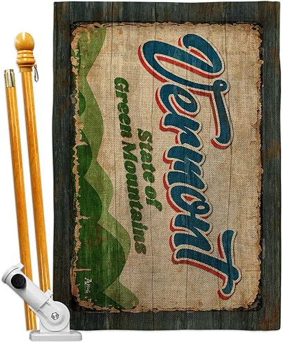 Americana Home & Garden Vermont Vintage Burlap House Flag Set Regional States American Territories Republic Country Particular Area Decoration