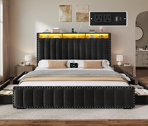 YITAHOME Queen Size Bed Frame with 4 Storage Drawers and RGB LED Lights - Thumbnail 3