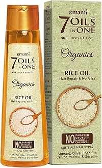 Emami 7 Oils In One Organics RICE OIL Hair Repair& No Frizz| Nourishing & Hydrating| Ultra-Light & Non-Sticky | Certified Organic | Free From Parabens, Sulphates & Harmful Chemicals |For Soft, Shiny
