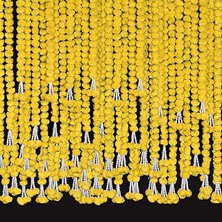 Krati Exports - 5 feet Marigold Garland |Indian/American Wedding Party Mantle Decoration, Faux Garlands Wedding Garland, Diwali Decoration, Spring Bush Floral! (Lemon Yellow, 5)