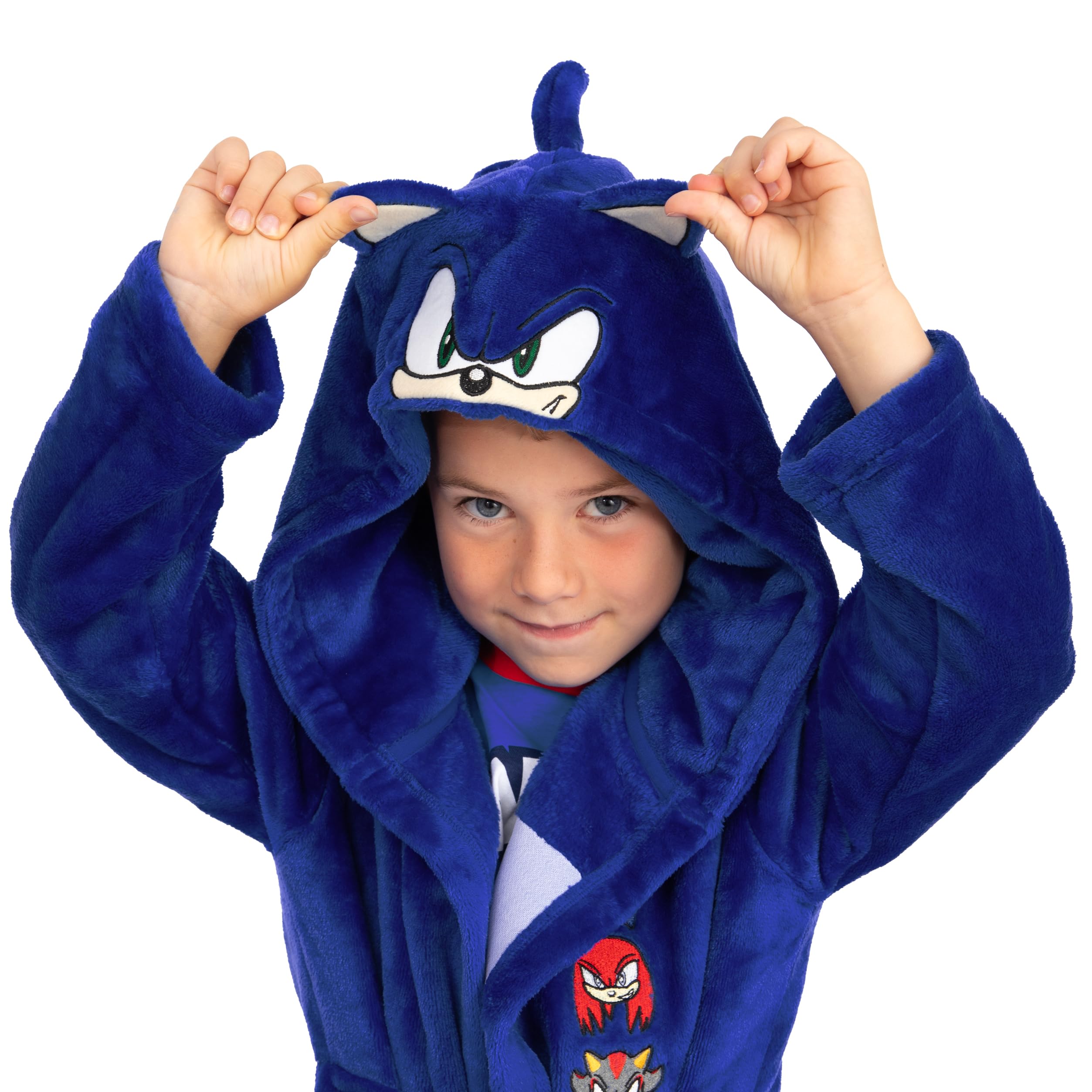 Sonic The Hedgehog Peignoir pour garçon, robe de chambre Sonic Kids avec oreilles 3D, peignoir polaire pour garçon