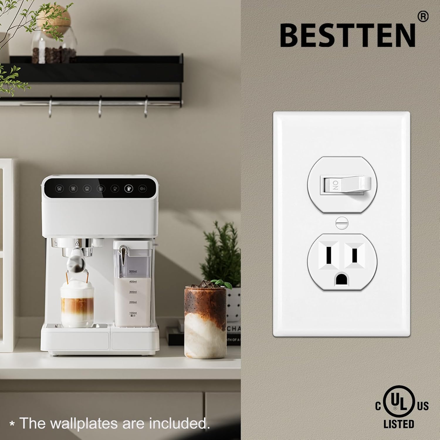BESTTEN 6 Pack Combination Toggle Light Switch and Duplex Receptacle Outlet, Single Pole Toggle Wall Switch, Grounded Outlet, Combo Style, 15 Amp, Wallplate Included, UL Listed, White