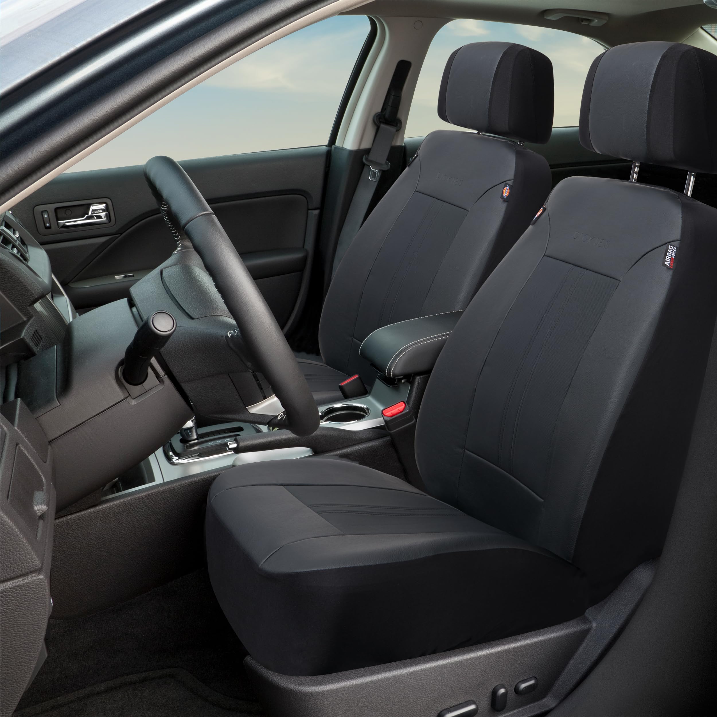 DICKIES 3-Piece Petersen Seat Covers, Vegan Leather Car Seat Covers, Front and Rear Seat Covers for Cars, Trucks, SUVs, Universal-Fit Car Seat Cover, Rear Seat Cover, Car Seat Covers Full Set - Black