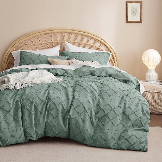 Boho Duvet Cover Pumpkin - Tufted Comforter Cover Set Geometric Textured Queen Size