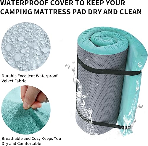 Miniatura 10 de HOMBYS Colchón de espuma viscoelástica para dormir al aire libre, tapete de colchón portátil enrollable para viajes, camión, cama, tienda de campaña