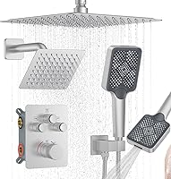 Vista 17 de KOJOX - Sistema de ducha negro mate con cabezal de ducha de lluvia de alta presión, cabezal de ducha de mano, mezclador de baño de lujo, juego