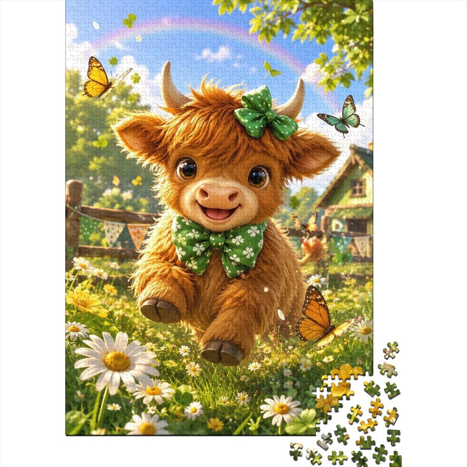 Cow Butterfly Flower Jigsaw Puzzle, 1000 Pcs Indoor Adult Game