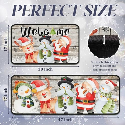 Miniatura 3 de Juego de 2 tapetes de cocina de Navidad, decoraciones navideñas para el hogar, ciervos, muñeco de nieve, tapete de bienvenida, tapete de invierno