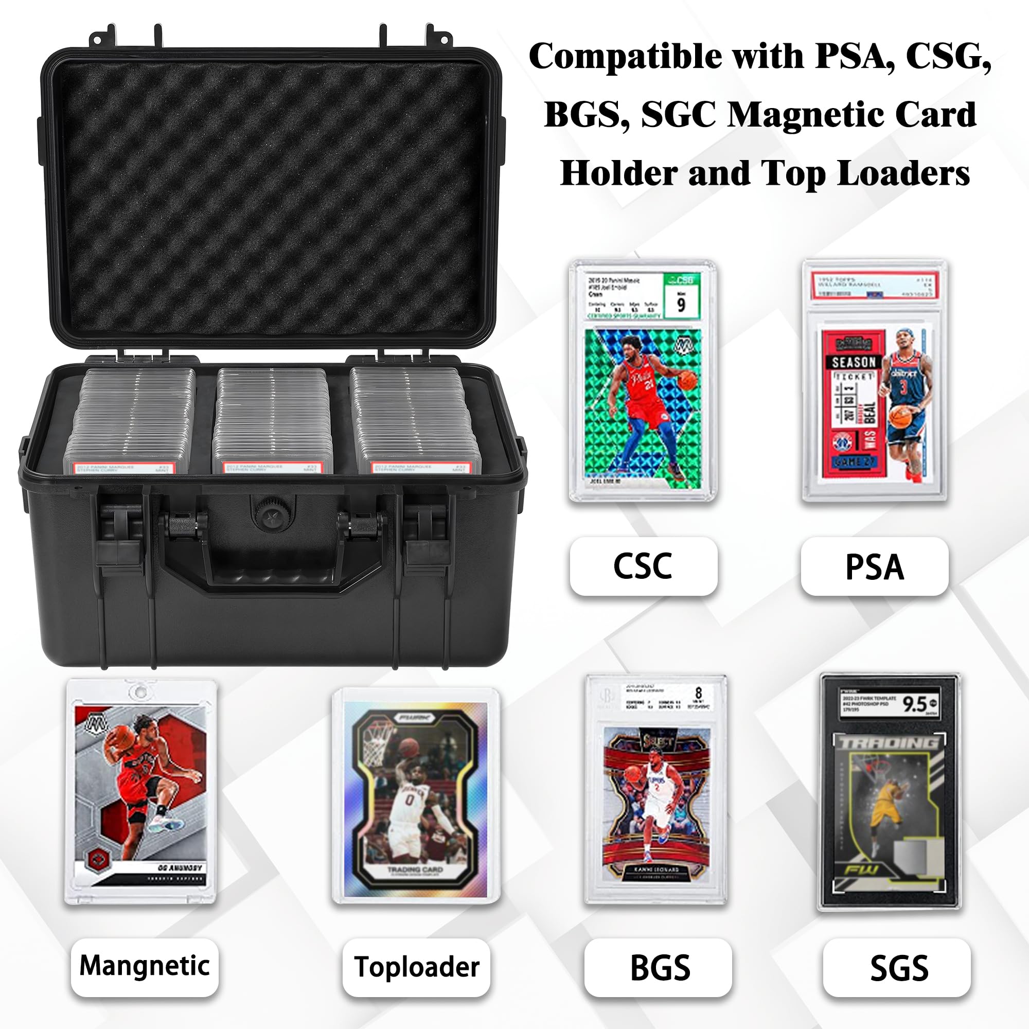 OUUTMEE Graded Card Case, Trading Card Storage Box, Waterproof Card Slab Carrying Case for 80+ PSA, CSG, BGS, SGC Sports Trading Cards with 7 EVA Foam