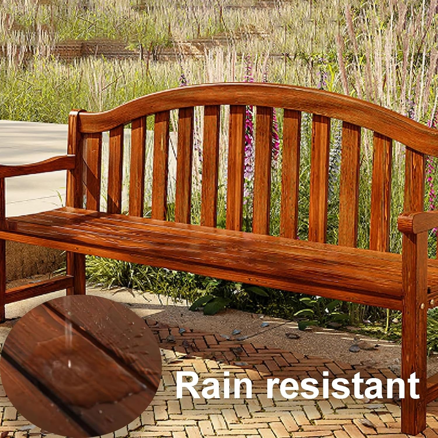 Wooden Park Bench, Garden Bench, Patio Bench, Porch Bench Seat, Bench Outdoor Weatherproof with Backrest and Armrests for Sunroom, Front Porch(Natural,150x40x80cm)