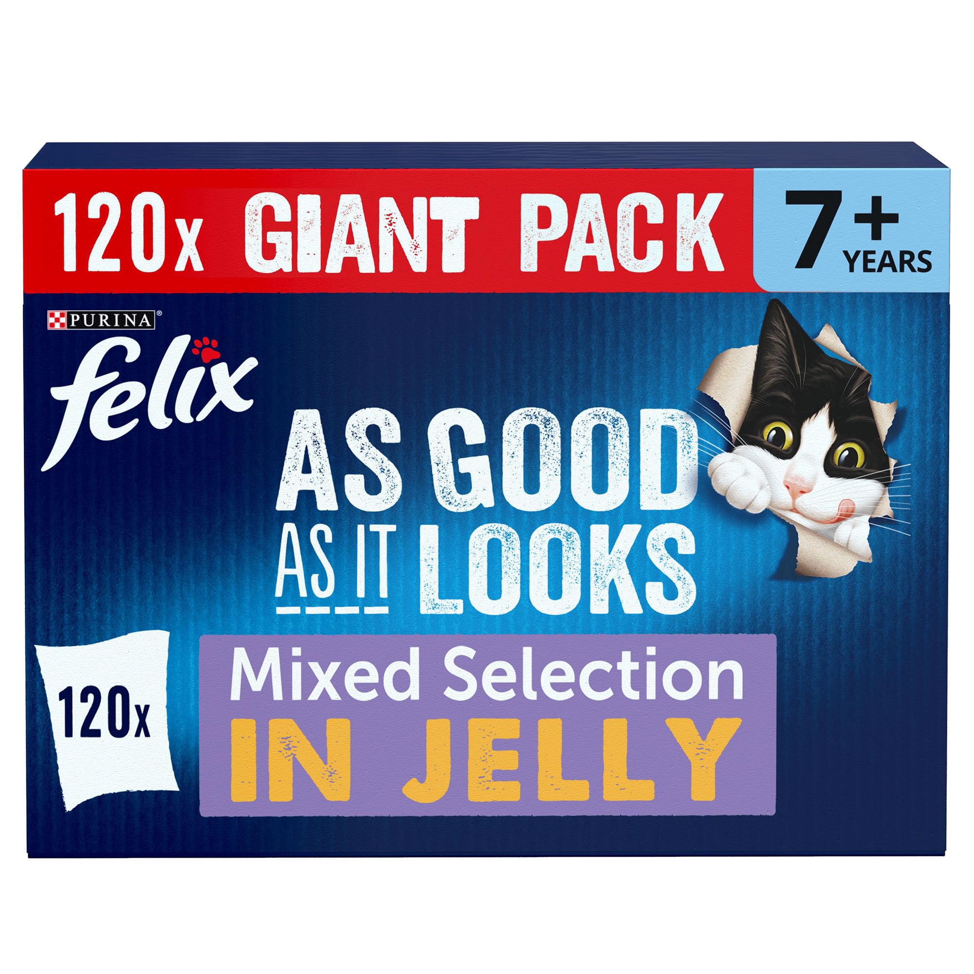 Felix Senior As Good As It Looks Mega Pack 120 X 85G - Mixed Selection In Jelly (Beef, Chicken, Salmon, Tuna)