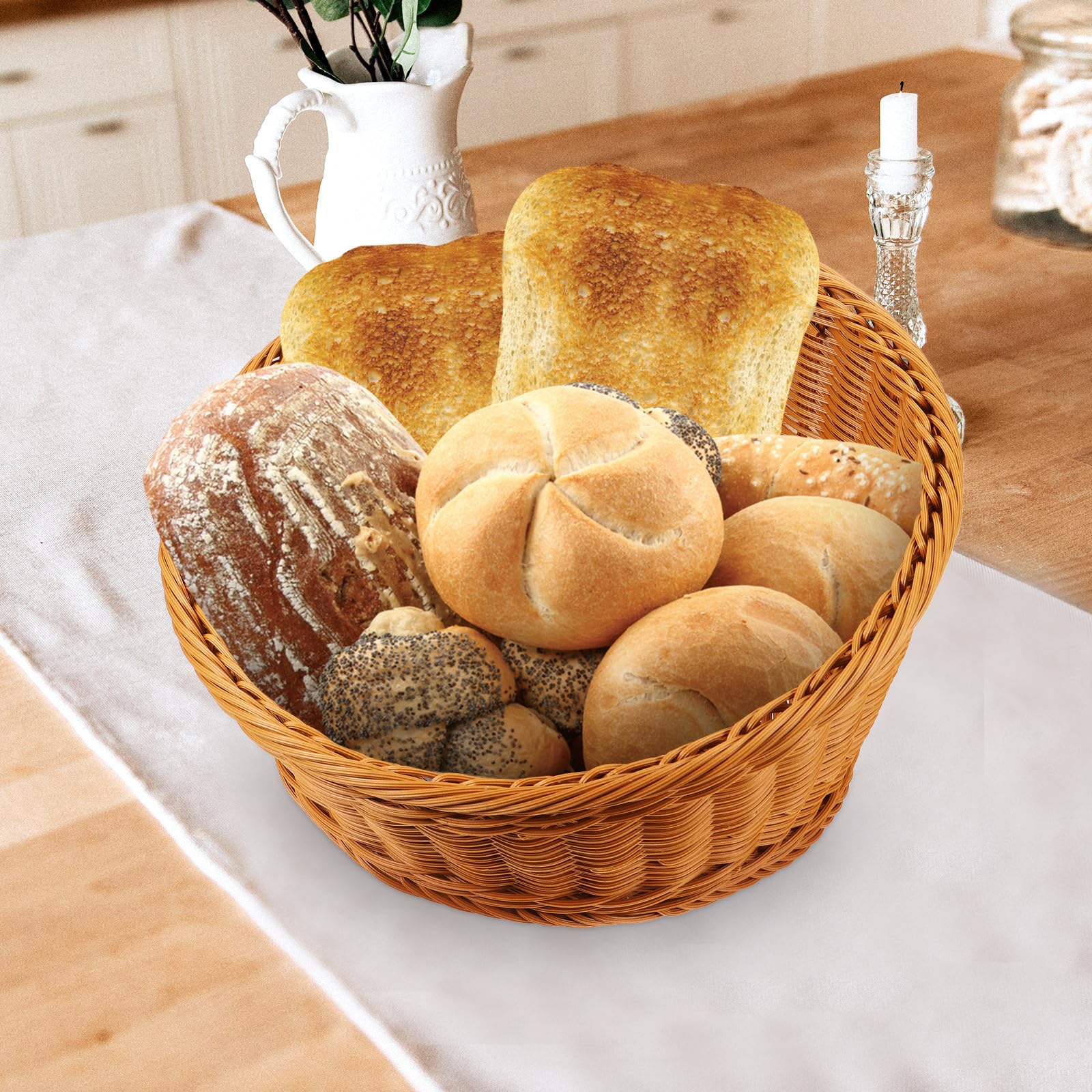 Cesto da Tavolo Intrecciato in Rattan Sintetico Resistente per Cucina Design Artigianale Pratico e Rustico, per Conservare Oggetti in Hotel come Ornamento