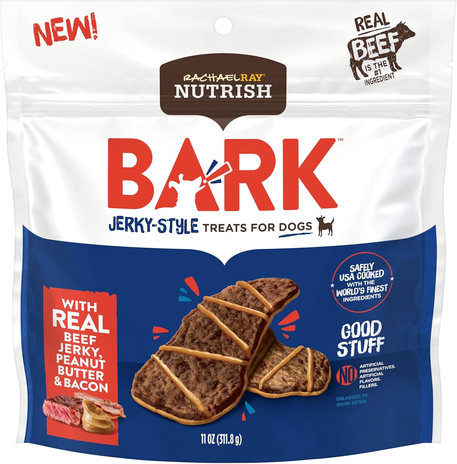 Rachael Ray Nutrish Bark JerkyStyle Dog Treats with Real Beef Jerky, Peanut Butter