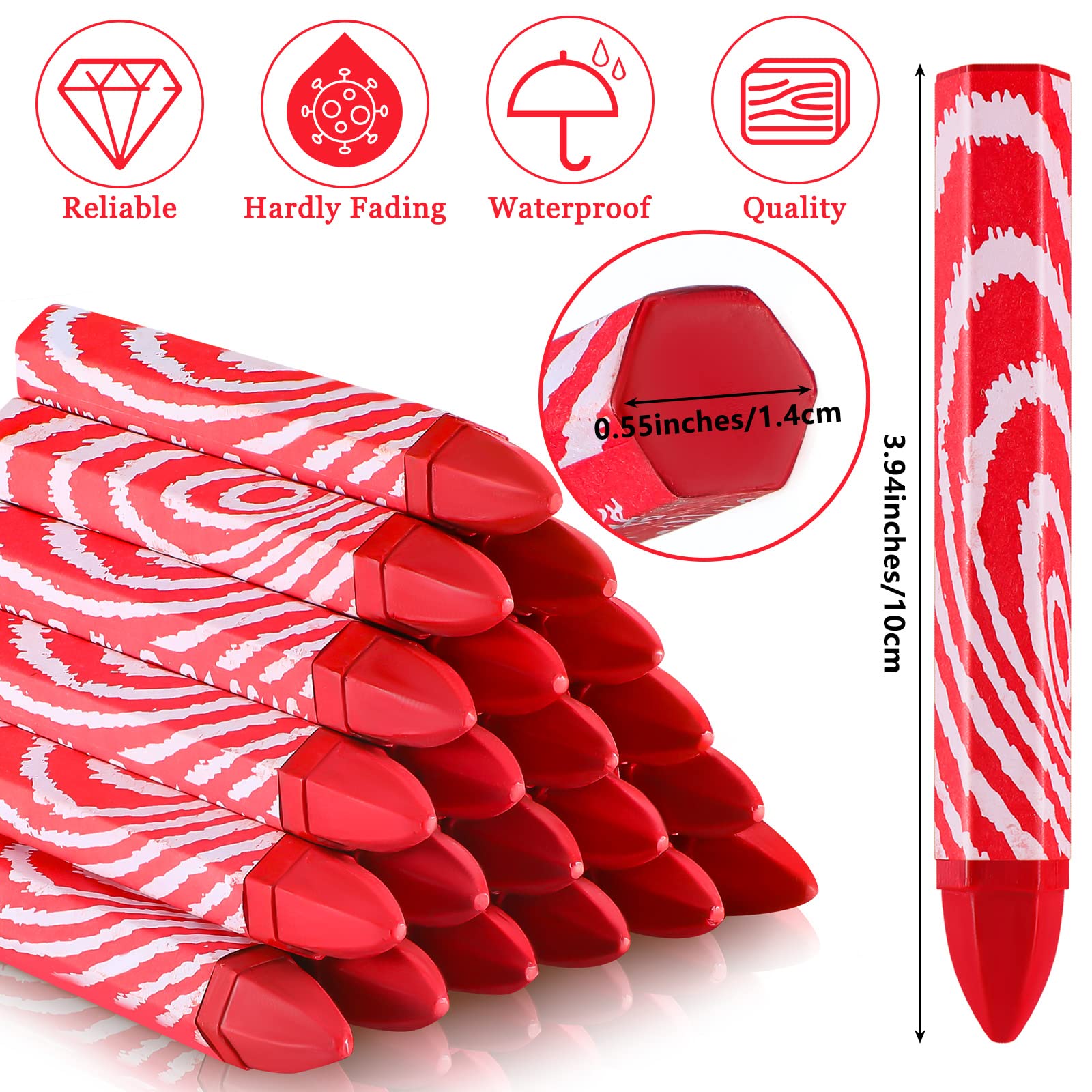 Tudomro 24 Pcs Lumber Crayons Bulk Wax Tire Marker Drawing Crayons for Marking on Lumber Metal Wood Carton Ceramics Glass Plastic, 3.94 x 0.55 Inch (Red)