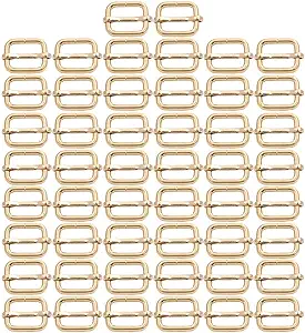 BIKICOCO Metal Slide Adjuster Buckle Tri-Glides with Movable Center Bar, for Straps, 0.6 x 0.51 Inch, Light Gold, Pack of 50