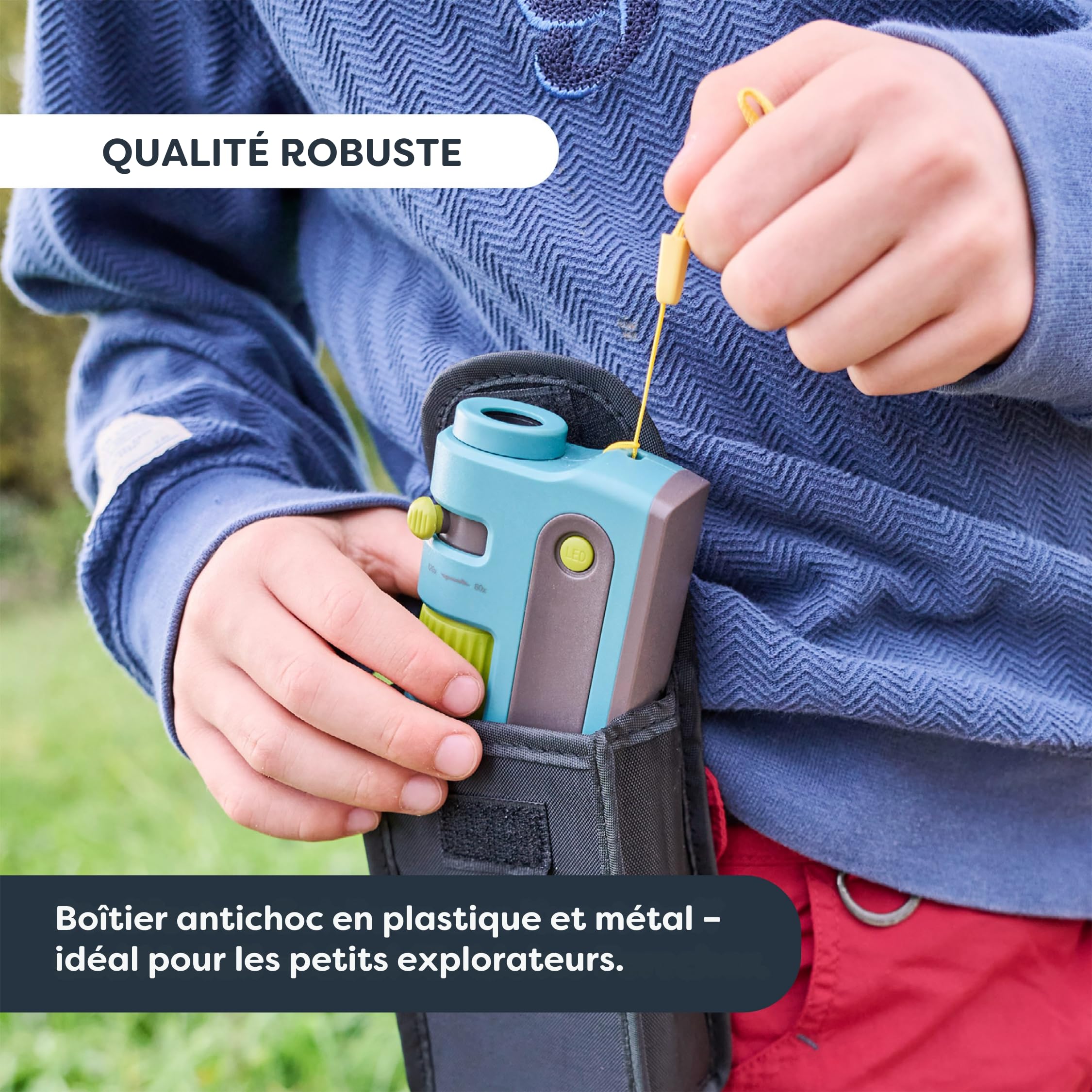 HABA Terra Kids Microscope de Poche pour Enfants – Mini Microscope avec Zoom 60-120x & Double Éclairage, Étui Inclus – Jouet d'Éveil Scientifique dès 4 Ans – 2013655001