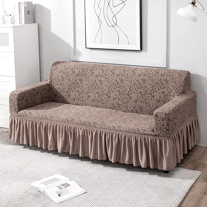 HOKIPO Elastic Stretchable Triple Seater Sofa Cover with Ruffle Skirt (AR-4648-J3)
