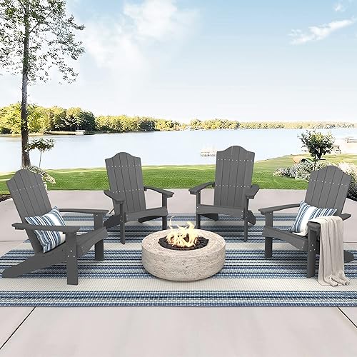 LUE BONA Adirondack Chairs Set of 4, Dark Gray Poly Adirondack Chair, Modern Plastic Adirondack Fire Pit Chairs Weather Resistant for Patio, Porch, Deck, Pool, Garden, Backyard