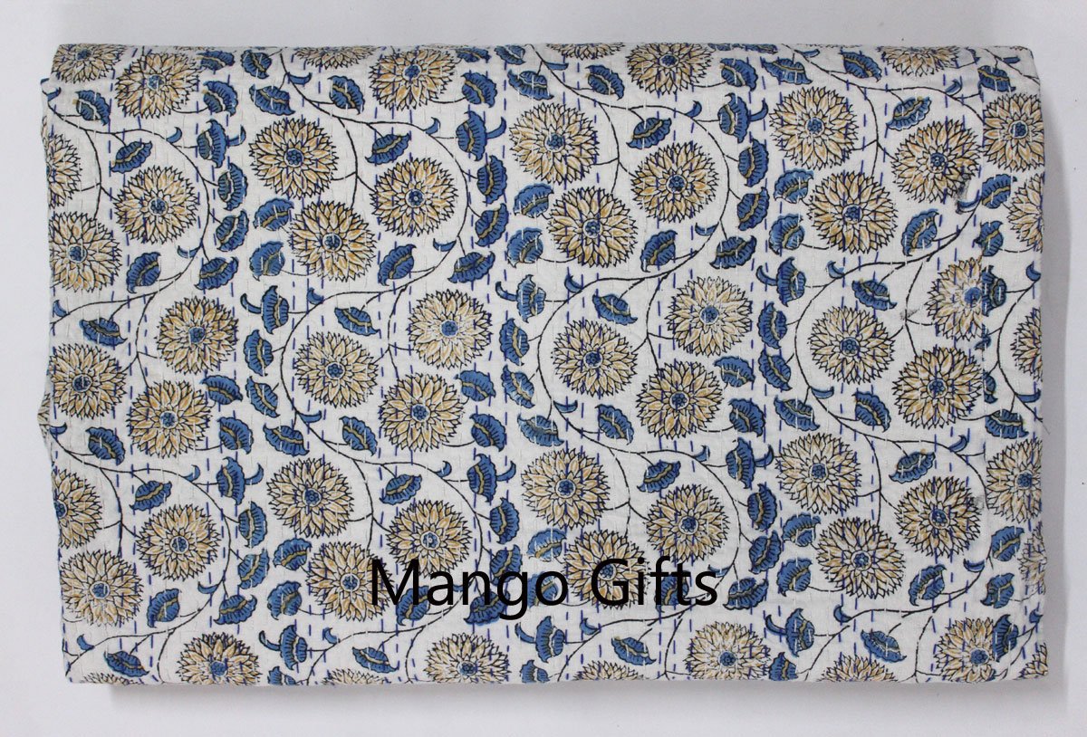 Jeté de lit indien Kantha en coton fait main pour déco bohème chic