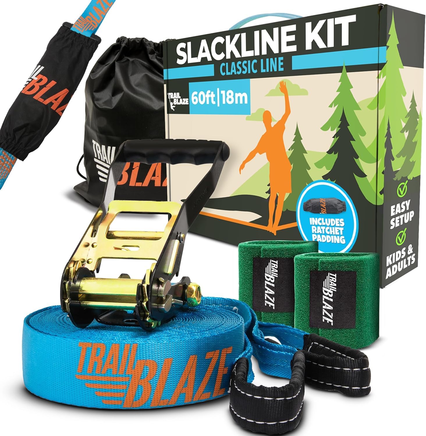Amazon.com : Essential Slackline Kit - 60ft Slack Lines for
