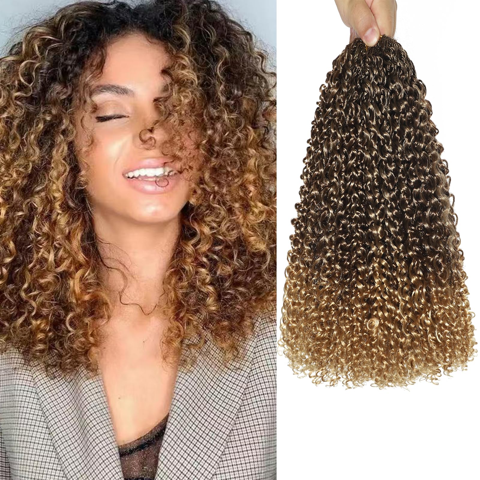 VEELTRAS 8 Packs Micro Kinky Curly Crochet Hair Pre Lopped Twist Curly Crochet Hair Synthetic Loose Wavy Hair Extensions for Women (T33/27, 12inch)