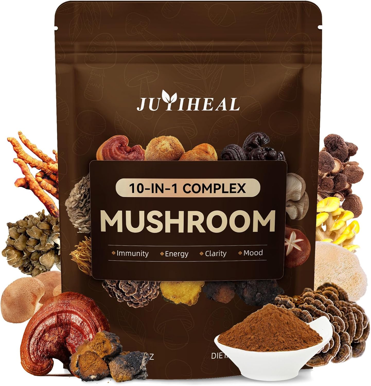 10-in-1 Mushroom Powder, Organic Mushroom Complex – Lions Mane, Reishi, Shiitake, Chaga, Turkey Tail, Cordyceps & More, Mushroom Supplement Powder for Energy, Memory, Focus & Immune Support – 60g 10-in-1 Mushroom Powder, Organic Mushroom Complex – Lions Mane, Reishi, Shiitake, Chaga, Turkey Tail, Cordyceps & More, Mushroom Supplement Powder for Energy, Memory, Focus & Immune Support – 60g